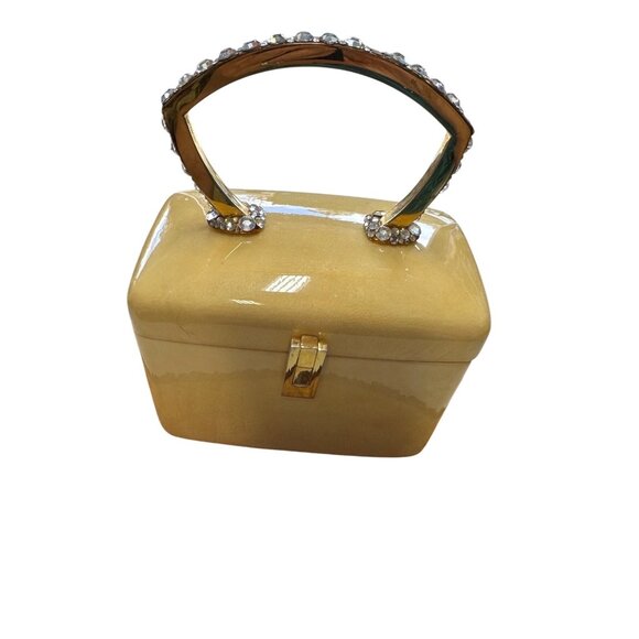 Vtg Lucite Box Purse Rhinestone Embellished Handle White Stag? Wilardy? Read - Picture 2 of 16